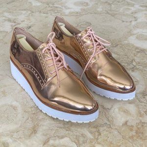 ALDO Rivale Rose Gold Metallic Chunky Lace Up Oxfords Shoes